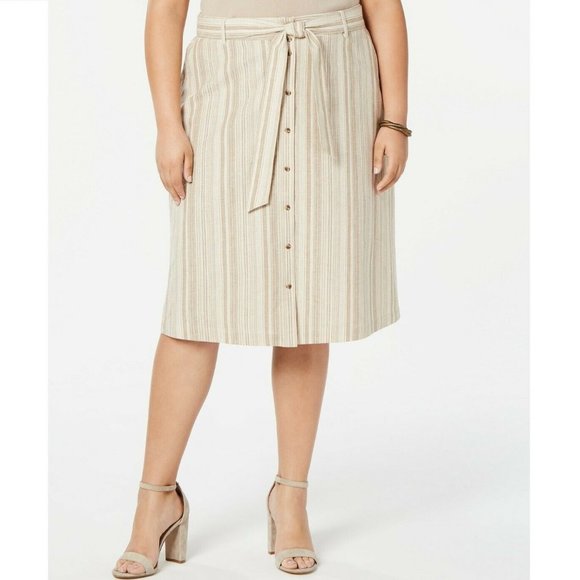 Bar III 20W Brown White Striped Skirt NWT AI57 - Picture 2 of 7
